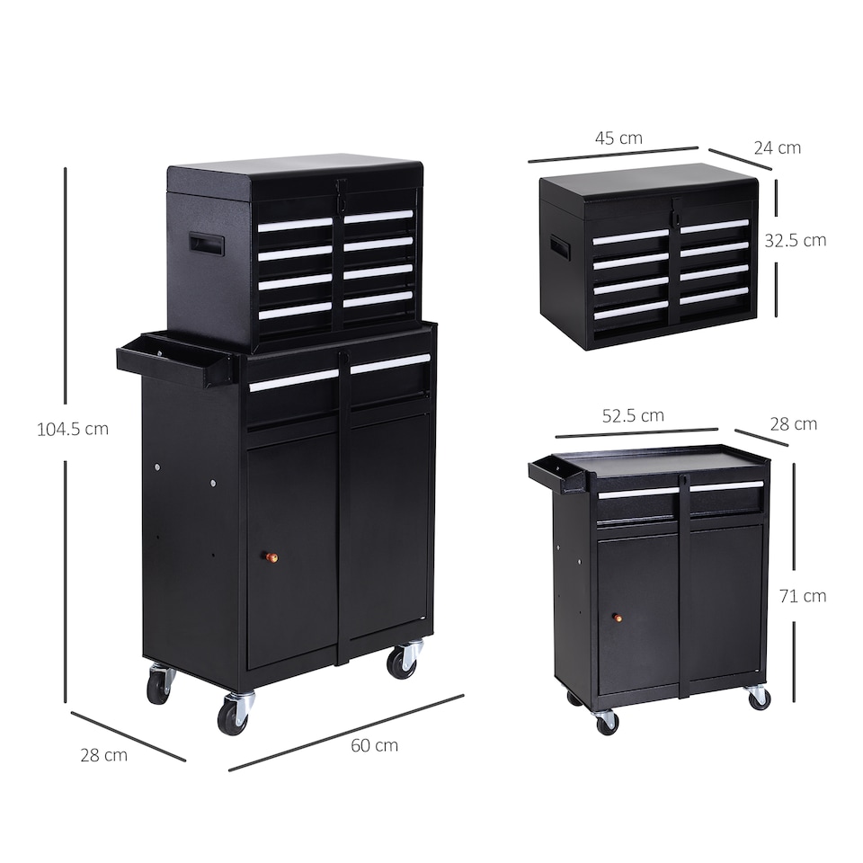 image 1 of DURHAND 2 in 1 Metal Tool Cabinet Storage Box Cabinet 5 Drawers Pegboard Chest