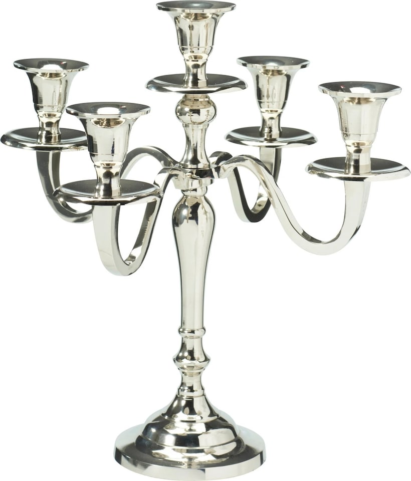 image 1 of 5 Arm Metal Candle Holder Stand Vintage Candelabra Centrepiece Home Decor 30cm | Silver | Silver | 1