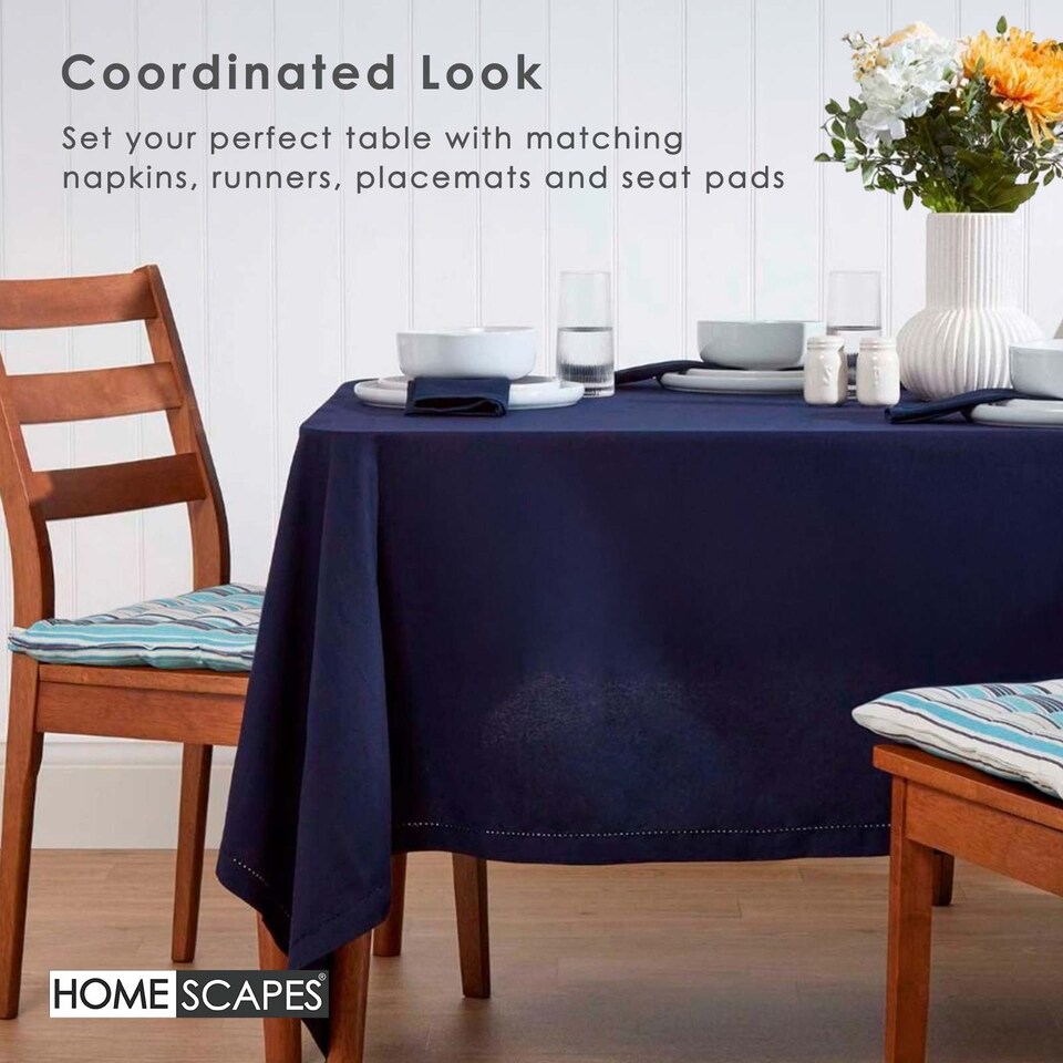 image 1 of Homescapes Navy Blue Tablecloth - 178 x 300 cm | Blue | Navy Blue
