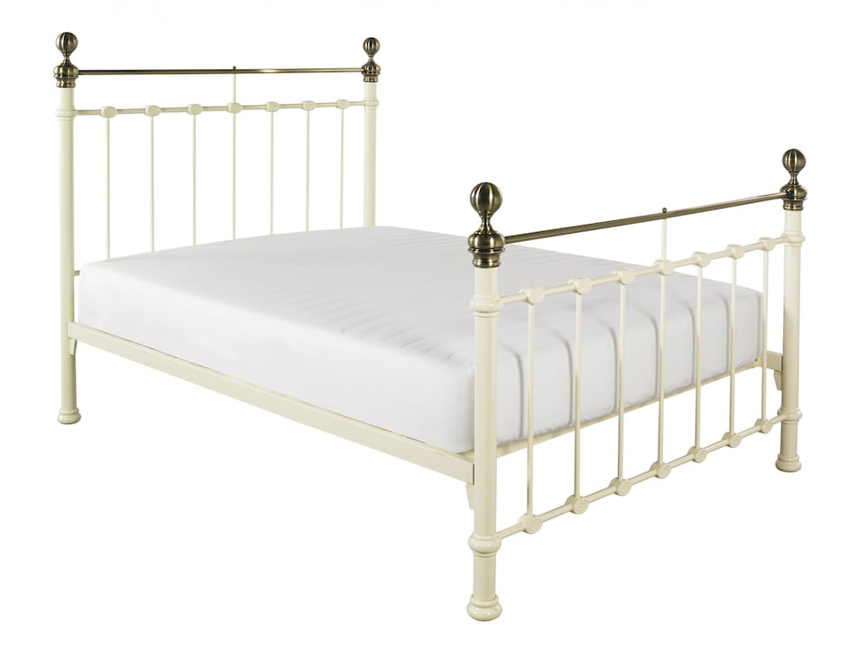 image 1 of 4ft6 Double Brass Finish,Ivory Cream,Traditional Antique Victorian Metal Bed Frame | Cream | Antique Brass & Ivory Cream | Double