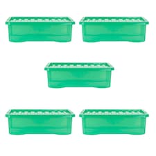 Wham Crystal 5 x 32L Stackable Plastic Storage Boxes with Lids Green