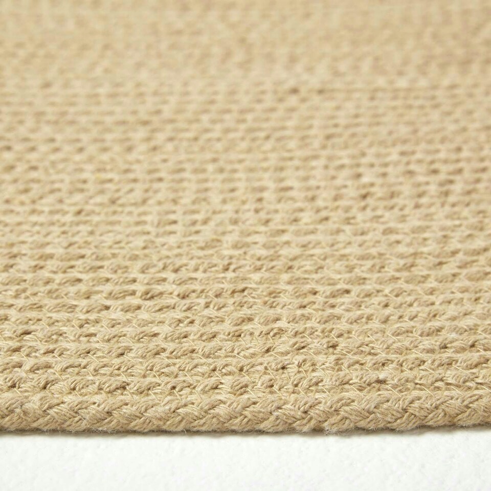 image 1 of Homescapes Linen Handmade Woven Braided Round Rug - 120 cm | Cream | Linen