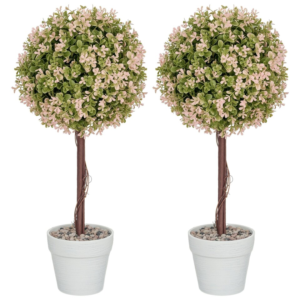 image 1 of HOMCOM Set of 2 Decorative Artificial Plants, Cream White