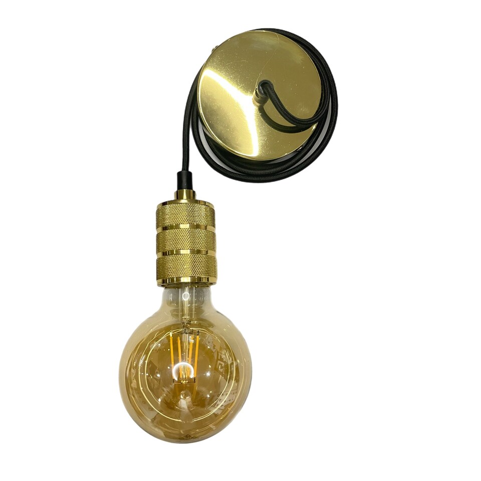 image 1 of CGC Sydney II Gold Knurled Two-Band 1.5m Adjustable E27 Ceiling Pendant with Matching Ceiling Rose | Gold | Gold | Ceiling rose diameter: 10 cm, depth: 2 cm, Pendant: diameter 4.5 cm, height 7.5 cm, Total height 1.5m adjustable
