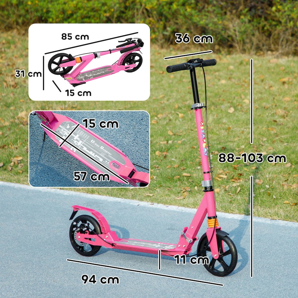 image 1 of AIYAPLAY Kids Scooter, Foldable Kick Scooter w/ Adjustable Handlebar, Pink