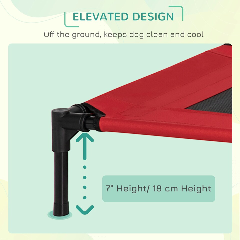 image 1 of Pawhut Pet Raised Bed Elevated Cool Cot Home Camping Basket Breathable M Red