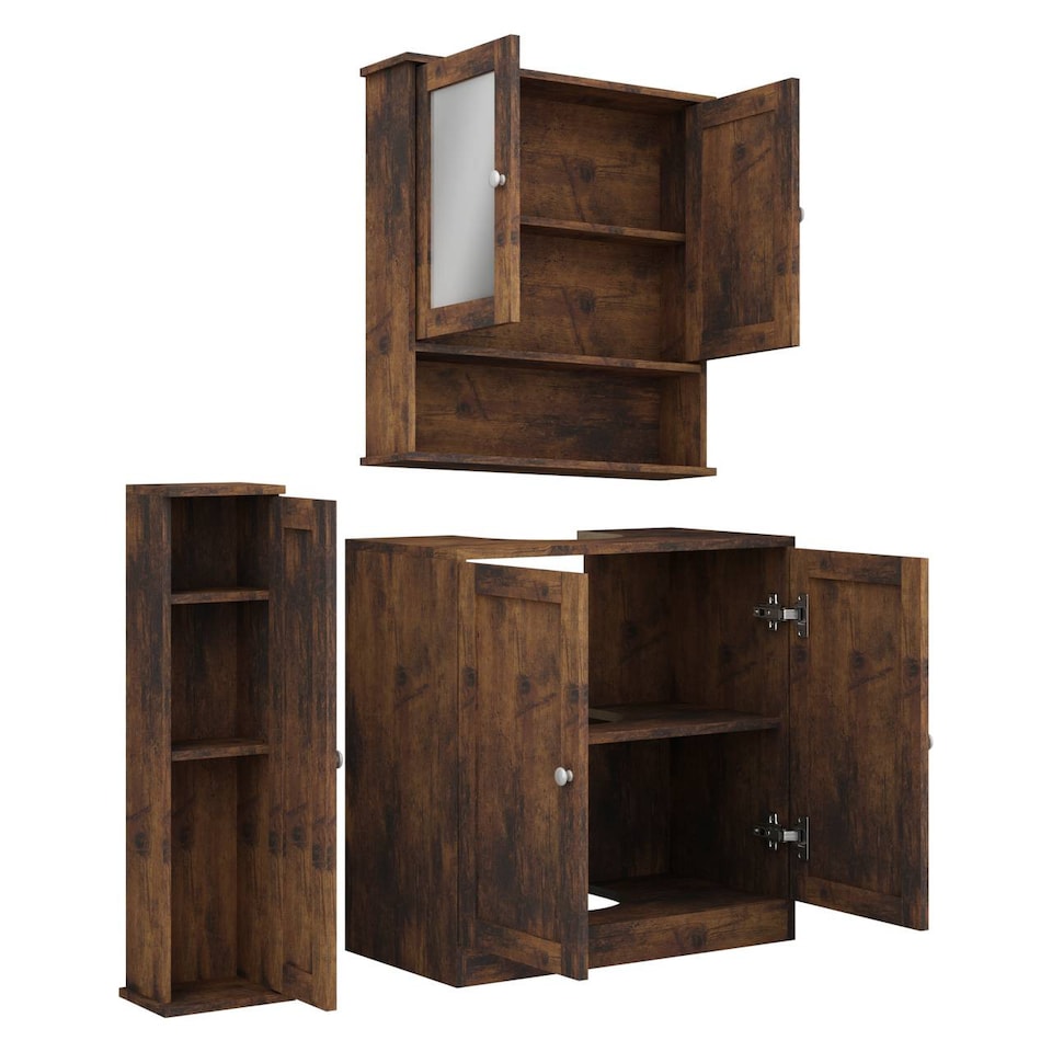 image 1 of 3 Piece Bathroom Furniture Set - Under Sink Cabinet, Mirror Cabinet & Toilet Paper Dispenser | Brown | 0 x 0 x 0 | 1