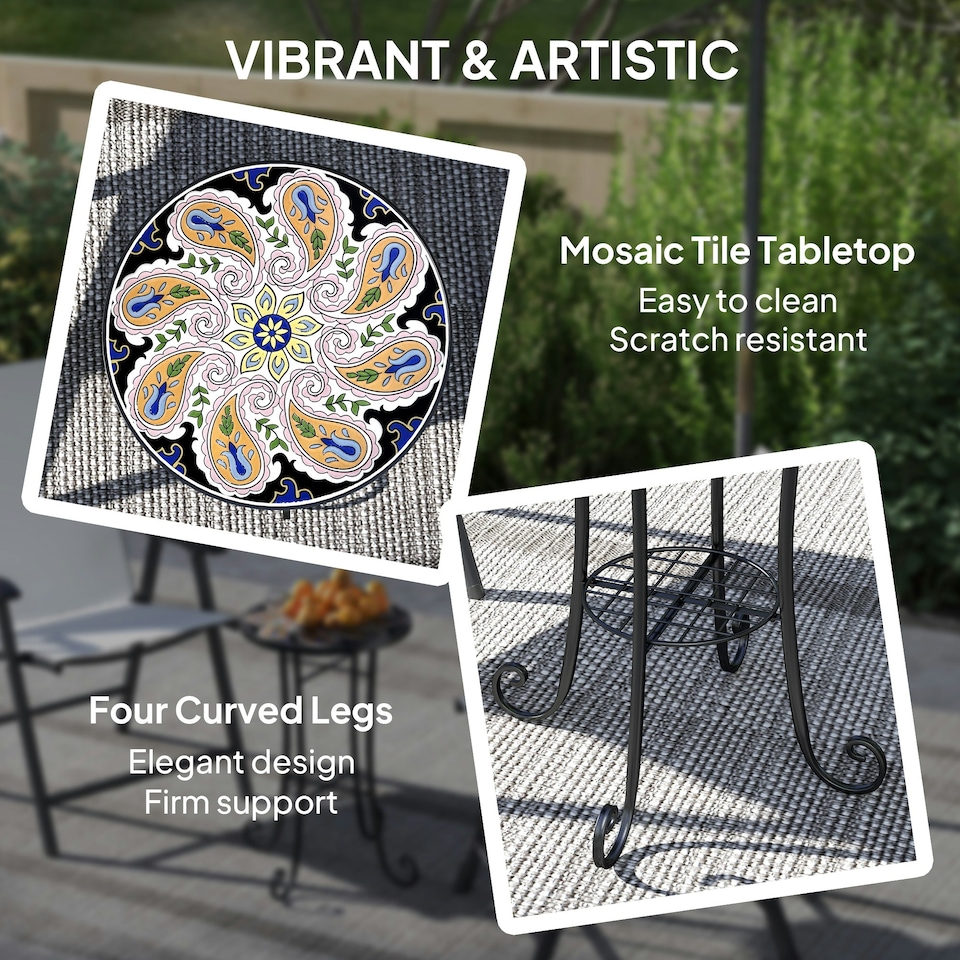 image 1 of Outsunny 35.5cm Round Mosaic Garden Side Table Plant Stand w/ Shelf Orange | Orange