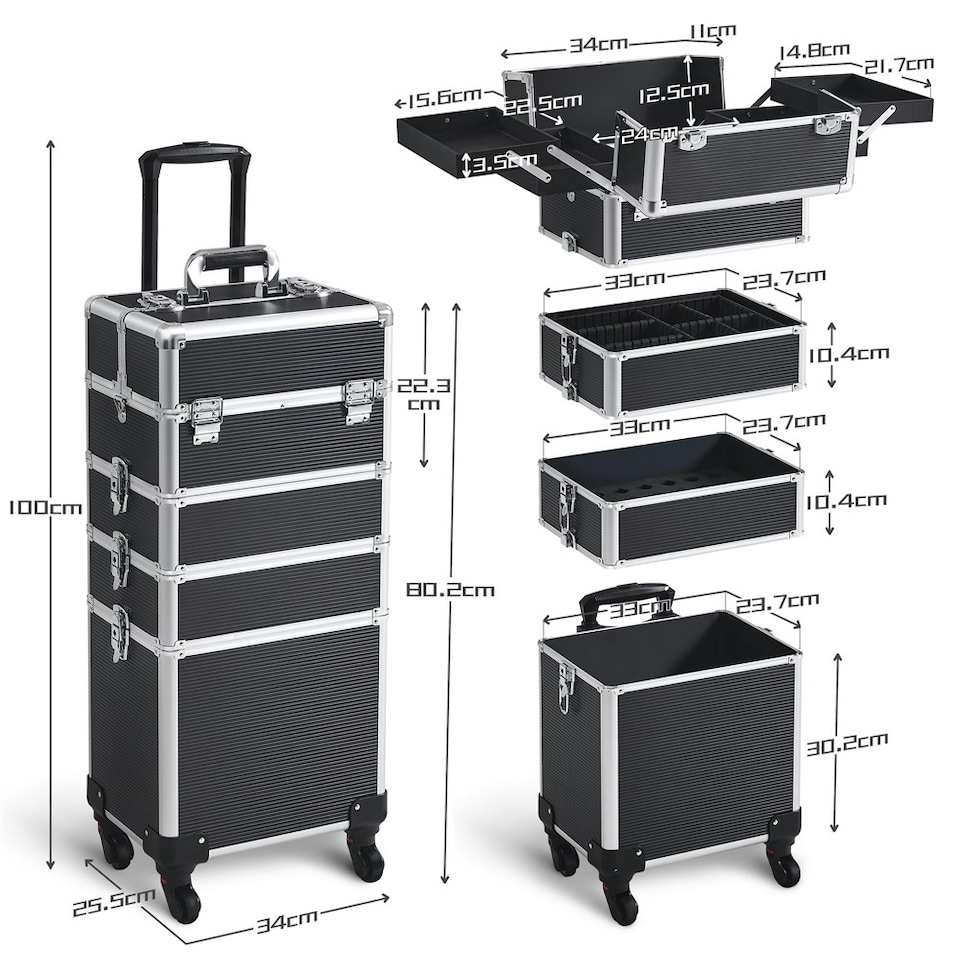 image 1 of Yaheetech 5-in-1 Professional Makeup Train Cases Aluminum Black | Black