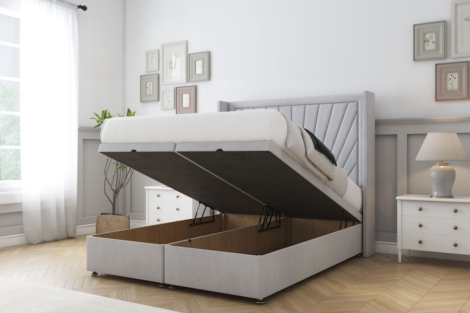 image 1 of Sloomy Rutherford Silver Naples Ottoman Bed With Mattress With 54" Wingback Headboard 5' King