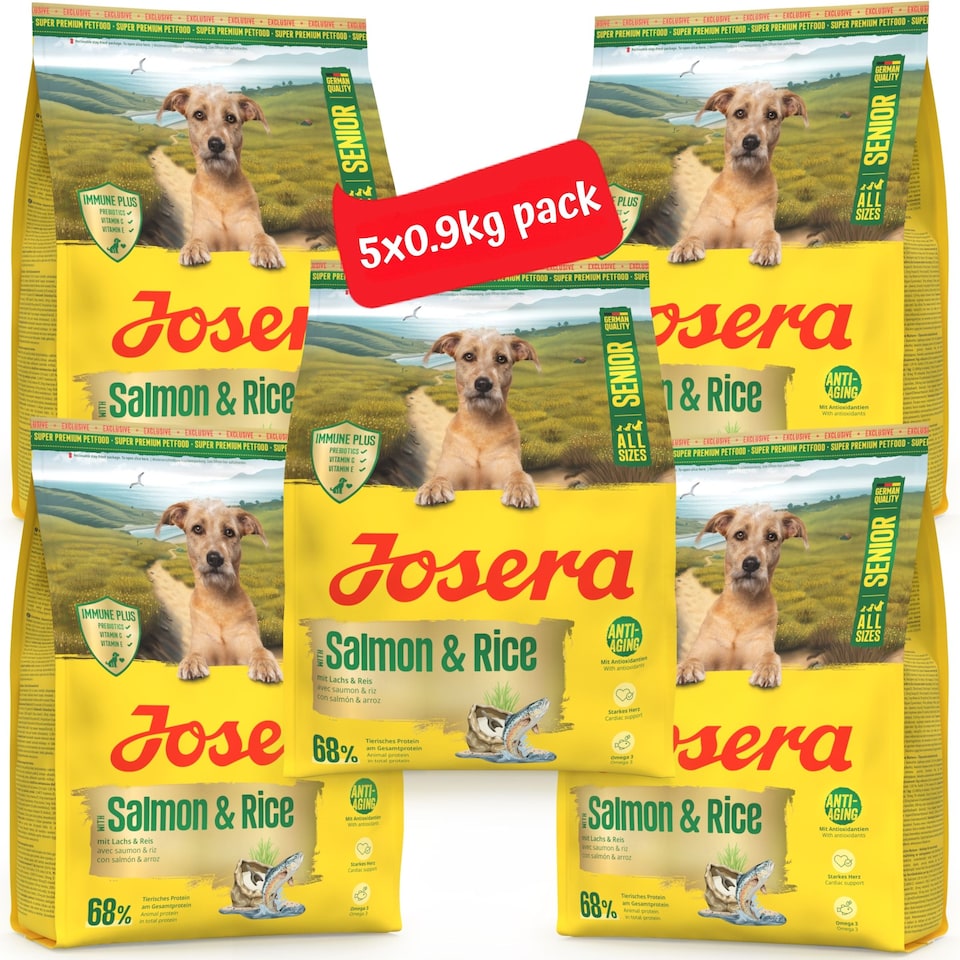 image 1 of Josera Senior Salmon & Rice complete dog food | All sizes | Lower protein & fat | Gluten-free | Immune support | Cardiac support | Salmon Oil Omega 3 | 5x0.9kg