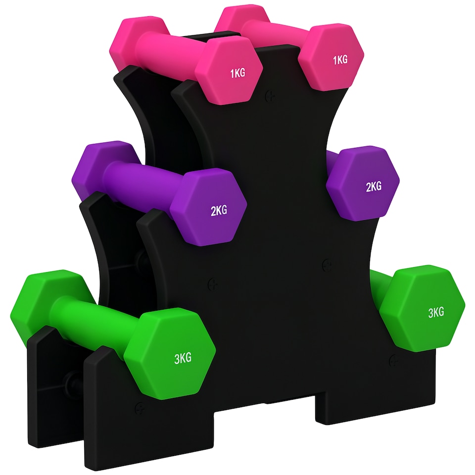 image 1 of SPORTNOW Hex Dumbbells Set with Dumbbells Rack, 2 x 1kg, 2 x 2kg, 2 x 3kg