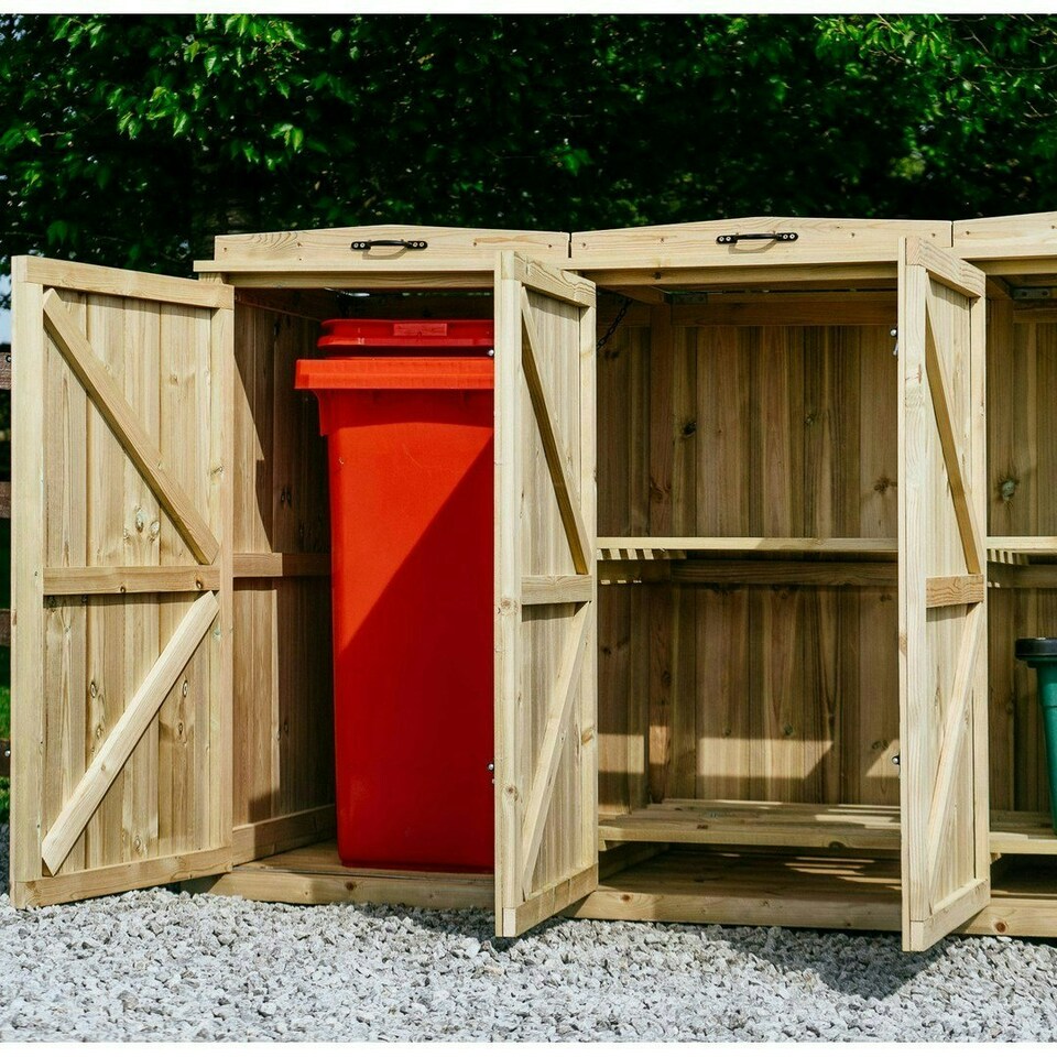 image 1 of Chatburn 1 Wheelie Bin/8 Recycle Box Store - L80.4 x W308.5 x H120 cm - Fits 1x 180L or 1x 240L Wheelie Bins & 8x Recycle Boxes Brown