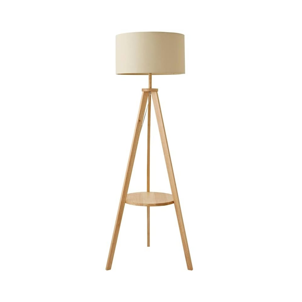 image 1 of ValueLights Morrigan Natural Shade Wood Tripod Floor Lamp Cream