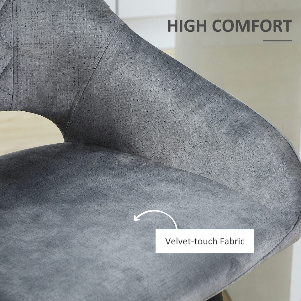image 1 of HOMCOM Bar Stools Set of 2 Velvet-Touch Fabric Counter Bar Chairs Grey