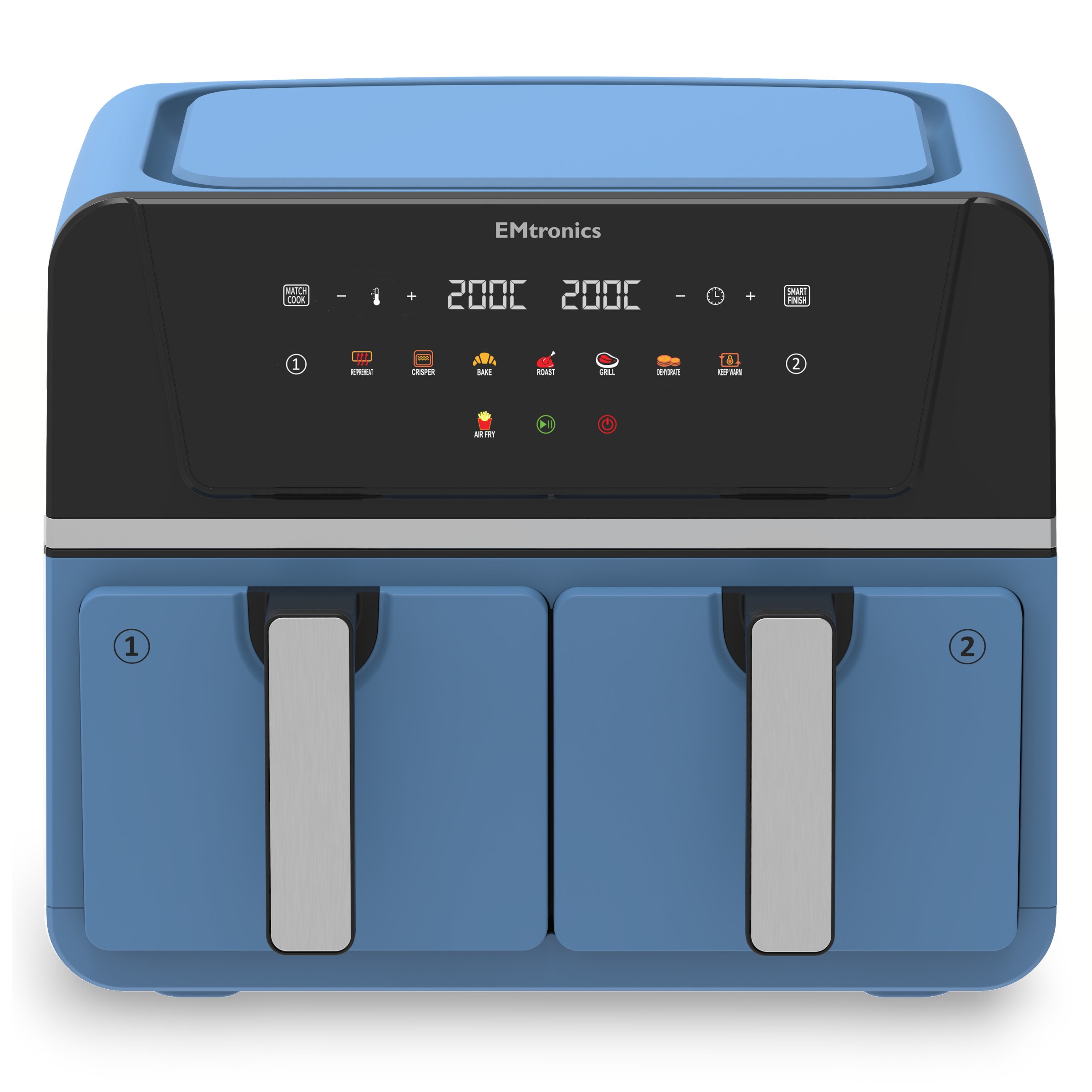 EMtronics 9L Double Basket Air Fryer - Aqua Blue