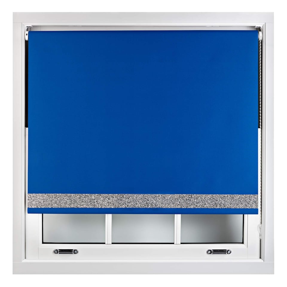 image 1 of FURNISHED Blackout Roller Blinds with Silver Glitter Trim Made to Measure | Blue | Blue | (W) 120cm x (L) 165cm