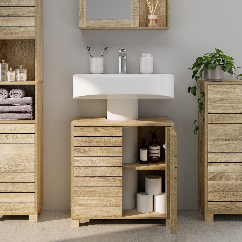 image 1 of VonHaus Chester Under Sink Bathroom Cabinet in Oak Effect