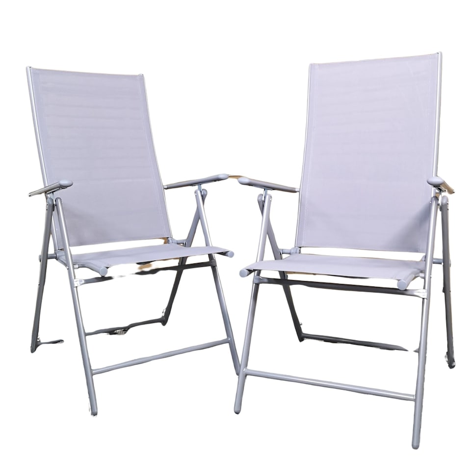image 1 of Set of 2 Outdoor Garden Patio Multi Position Reclining Folding Chair in Grey