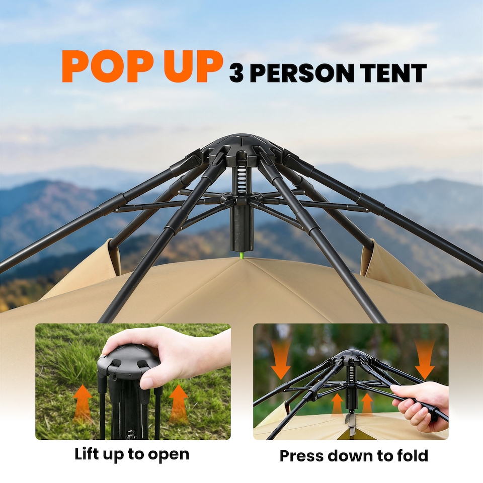 image 1 of Outsunny Double Layer Pop Up Tent with Rainfly, Portable Camping Shelter | Green