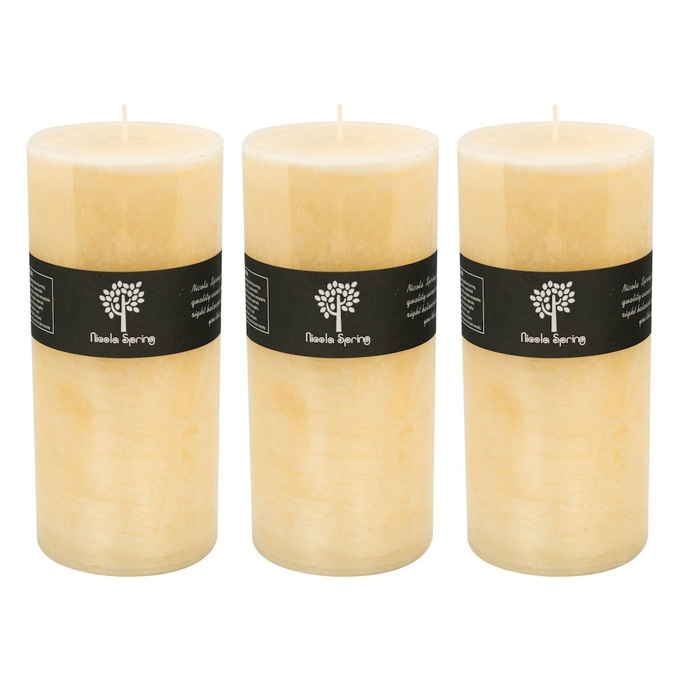 image 1 of Nicola Spring Round Vanilla Pillar Candles - 140 Hours - Cream - Pack of 3 Cream