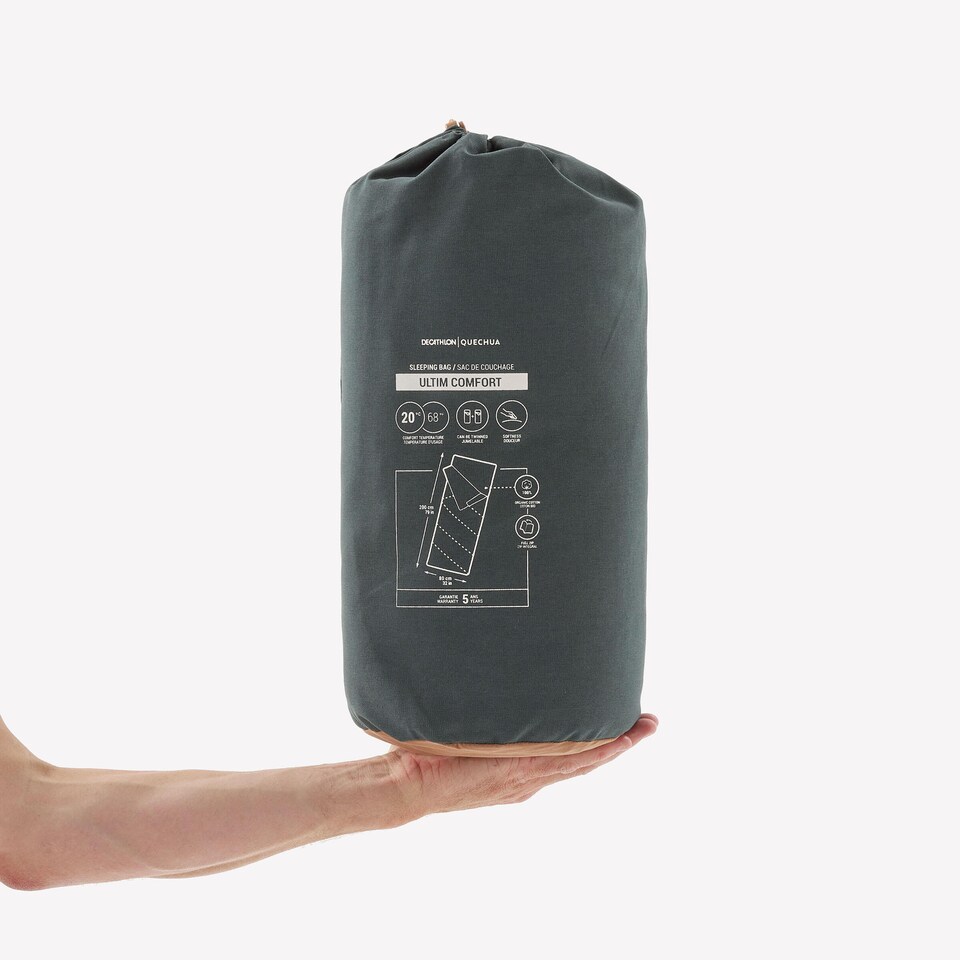 image 1 of Decathlon Camping Sleeping Bag 20°C in cotton, Ultim Comfort - Khaki