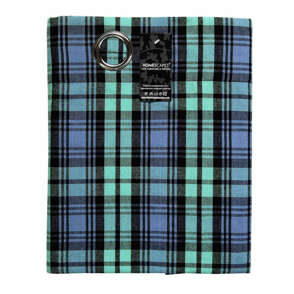 image 1 of Homescapes Black Watch Tartan Ready Made Eyelet Curtain Pair - 137 x 228 cm Drop | Blue | Blue