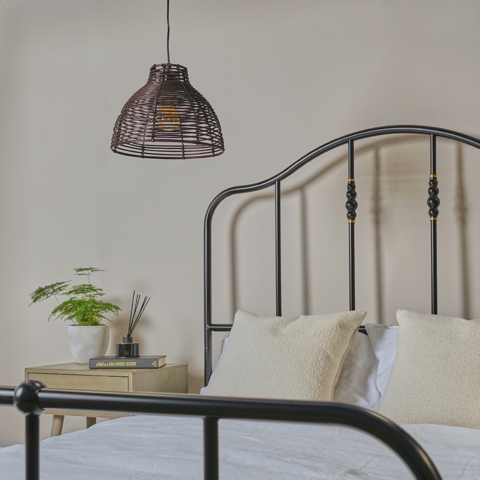 image 1 of ValueLights Lobster Wicker Rattan Brown Ceiling Pendant Light Shade | Brown