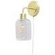 image 2 of Toby - Satin Brass Plug in Wall Light with Lozenge Ribbed Glass Shade
