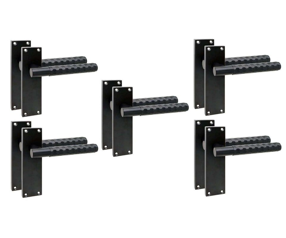 image 1 of Golden Grace 5 Pairs Victorian Knurled Honeycomb Hex Cut T-Bar Interior Door Handle on Backplate Matt Black - 150mm x 40mm