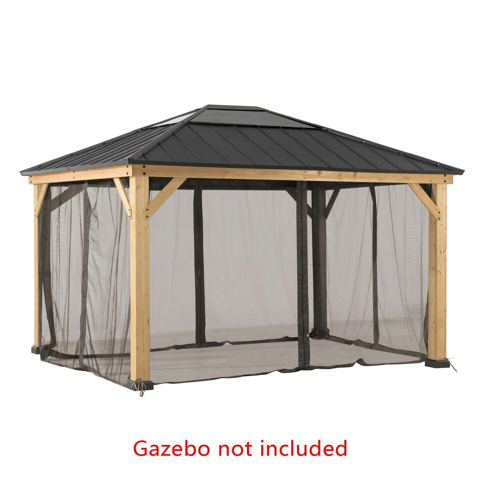 image 1 of Sunjoy Accessory Netting for Cedar Wooden Gazebo - 3.9m x 3.3m, Khaki, Suitable for A102005814, A102005803(Not Inculde Gazebo)