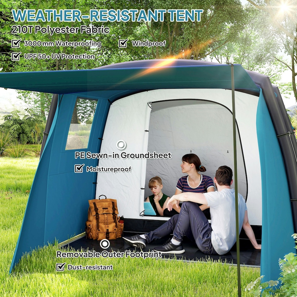 image 1 of Outsunny Inflatable 3-4 Man Tunnel Tent w/ Air Pump, Living Area 