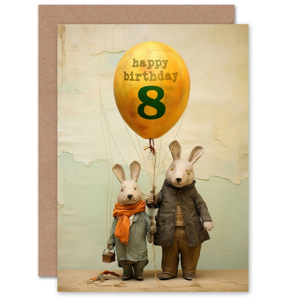 image 1 of Kids Age 8 Cute Bunny Rabbits Balloon Child 8th Birthday Card