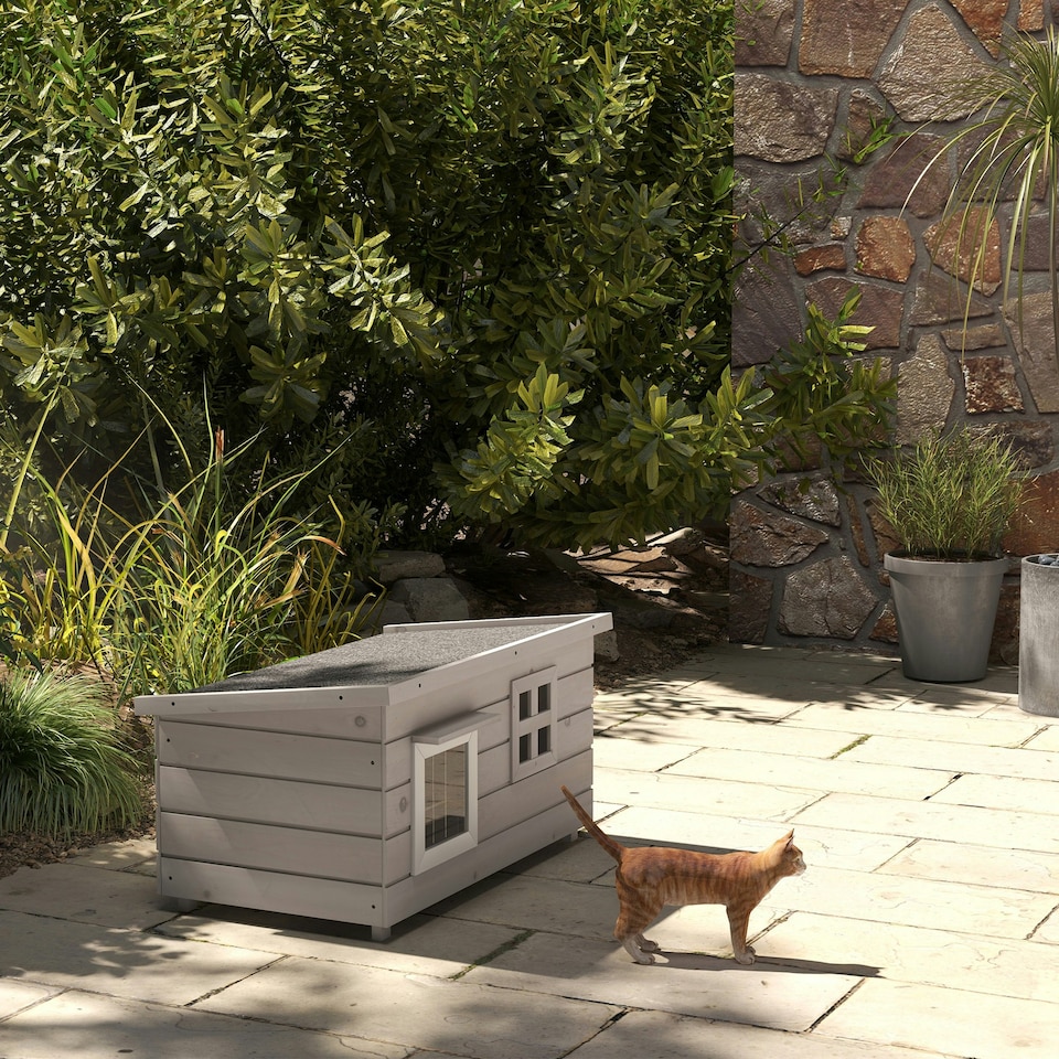 image 1 of PawHut Outdoor Cat House with Openable Top, Asphalt Roof, Window, Grey