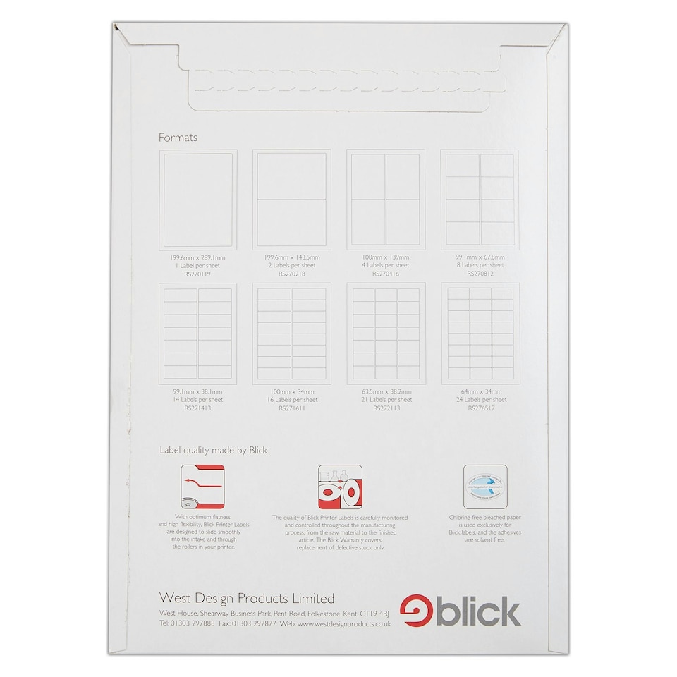 image 1 of Blick 10 Per Sheet 100 Sheets, 99.1mm x 57mm, Rectangular, White, 1000 Labels