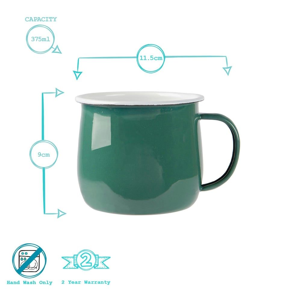image 1 of Argon Tableware Coloured Enamel Belly Mugs - 375ml - Green - Pack of 6 Green