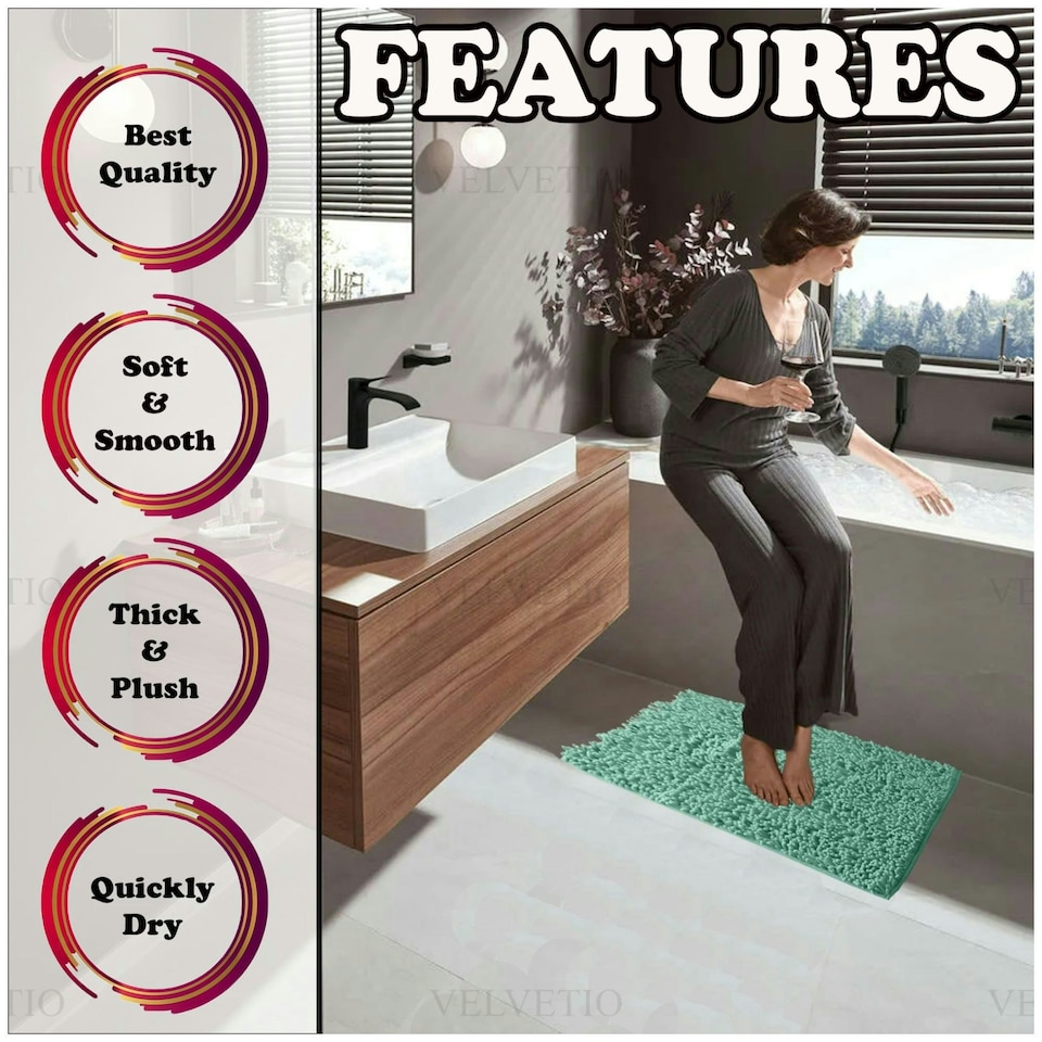 image 1 of VELVETIO Loop Bath Set Anti Slip Water Absorbent Soft Bathroom Rugs Green | Duck Egg