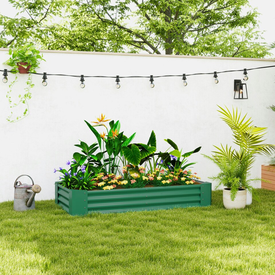 image 1 of Outsunny Galvanised Raised Garden Bed, 180x90x30cm Raised Planter, Green 