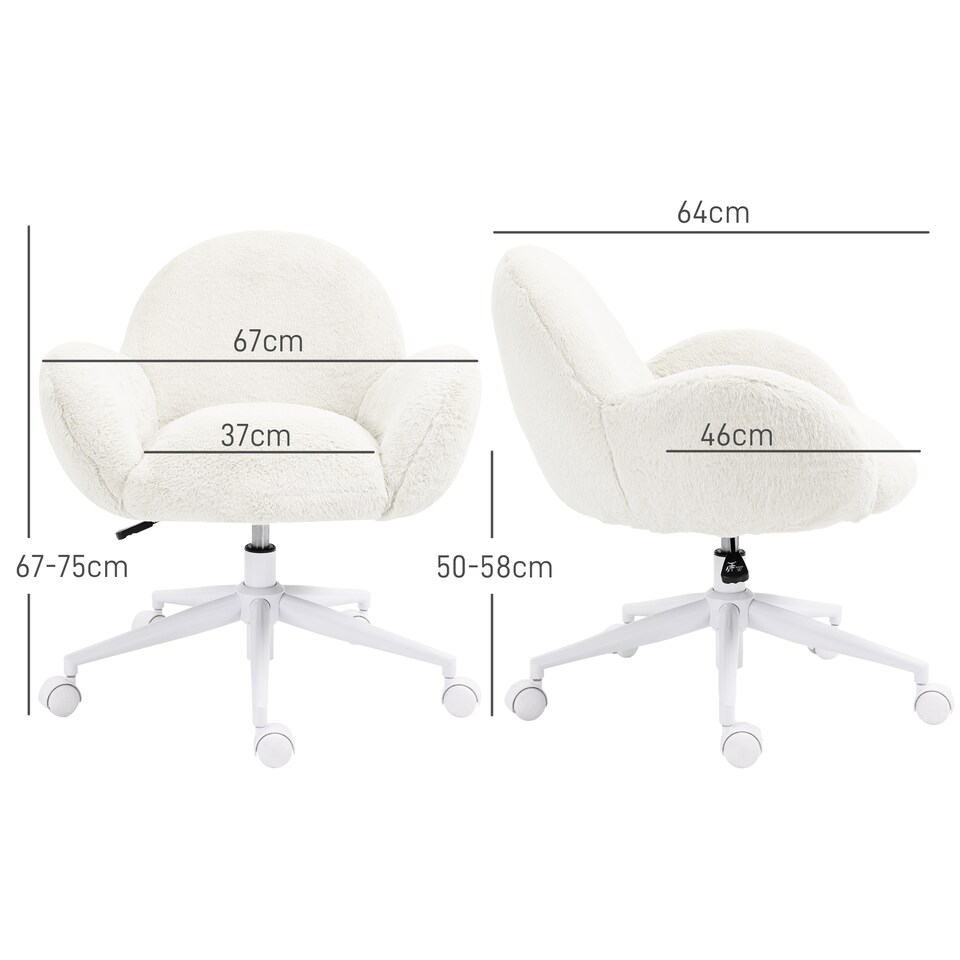 image 1 of HOMCOM Fluffy Leisure Chair Office Chair with Backrest and Armrest for Home Bedroom Living Room with Wheels Cream White
