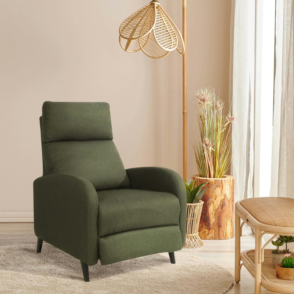 image 1 of Fabric Recliner Chair Upholstered in Green Linen
