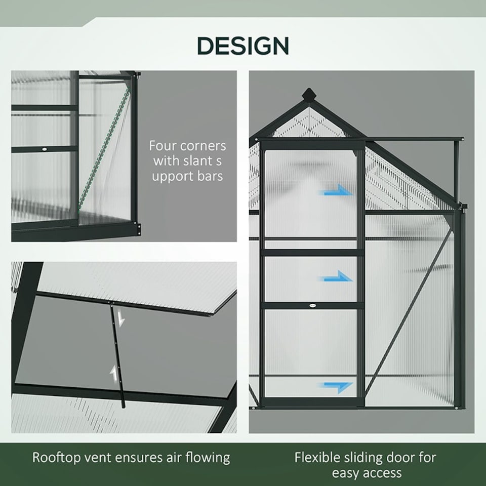image 1 of Outsunny 6x6ft Walk-In Polycarbonate Greenhouse Plant Grow Galvanized