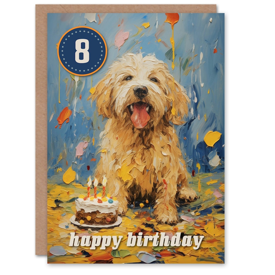 image 1 of Dog Lover Puppy Cake Kids Age 8 Year Old Dog Child Kids 8th Birthday Card