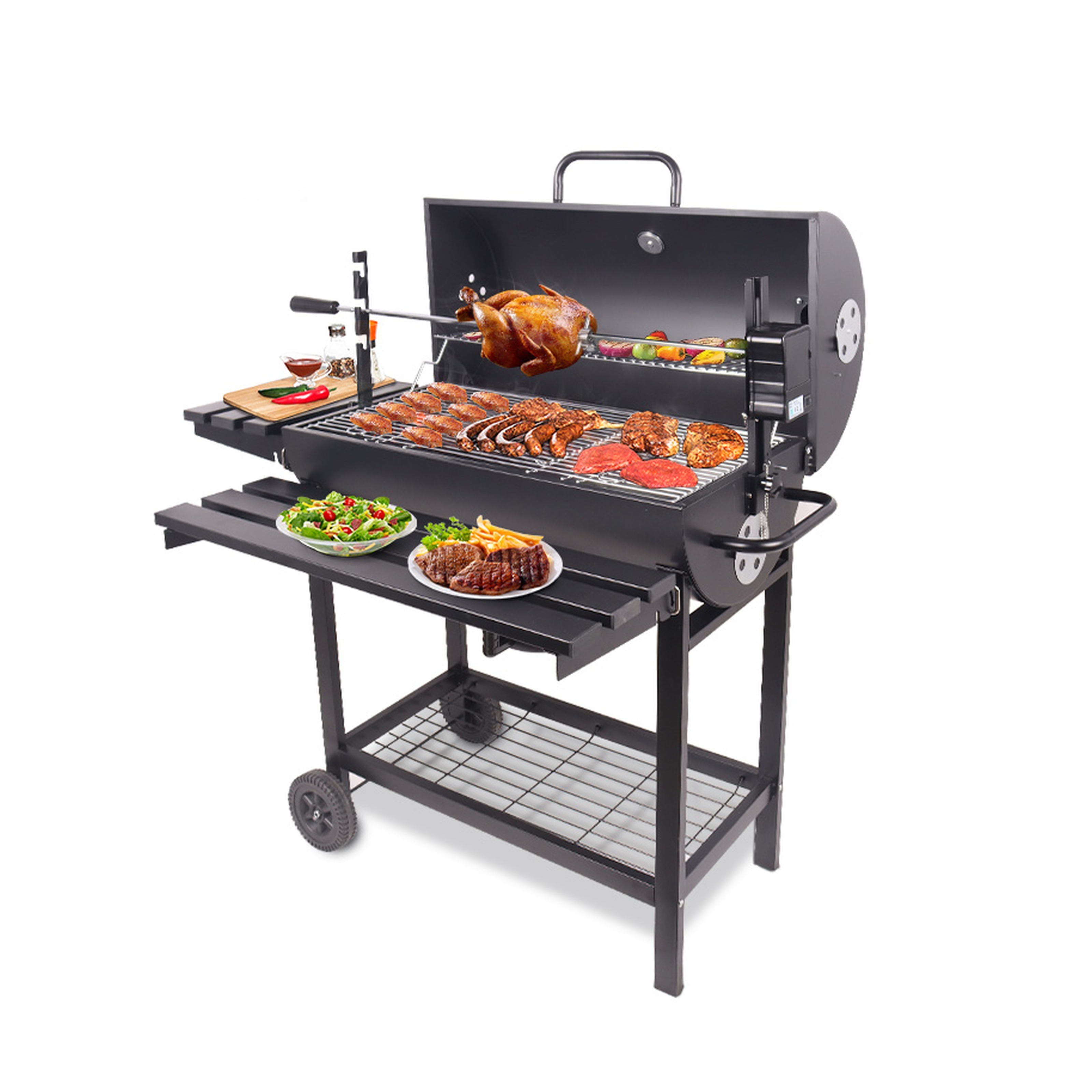 Groundlevel XXL Deluxe Family BBQ Versatile Charcoal Grill Barbeque With Automated Rotisserie