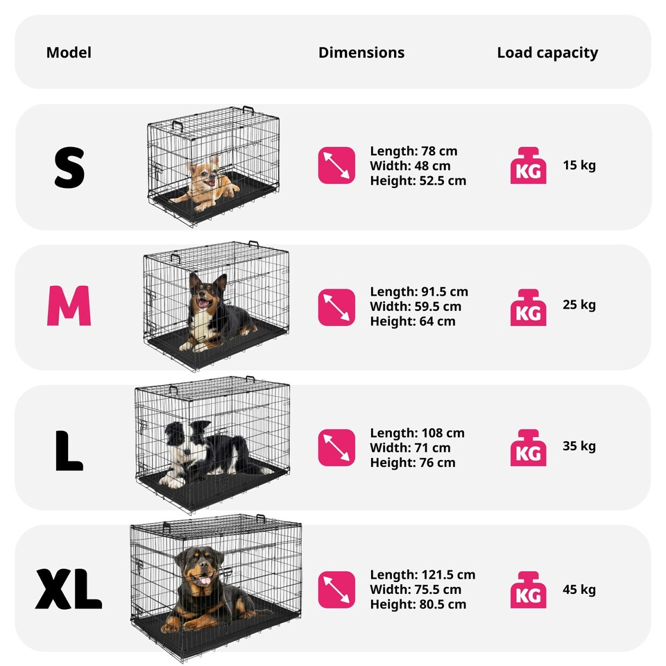 image 1 of Dog Crate Luna - foldable, robust steel mesh, double locked doors - 59.5x91.5x64cm