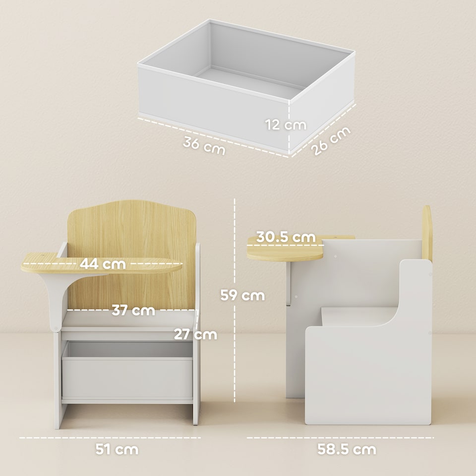 image 1 of AIYAPLAY Kids Table and Chair Set, Toddler Desk Chair with Storage Bins | White