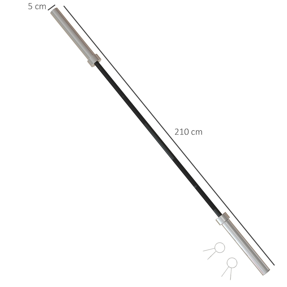 image 1 of SPORTNOW 5cm Weight Lifting Bar, Barbell Bar with Spring Clips, 210cm, 19kg | Black | Sliver and Black