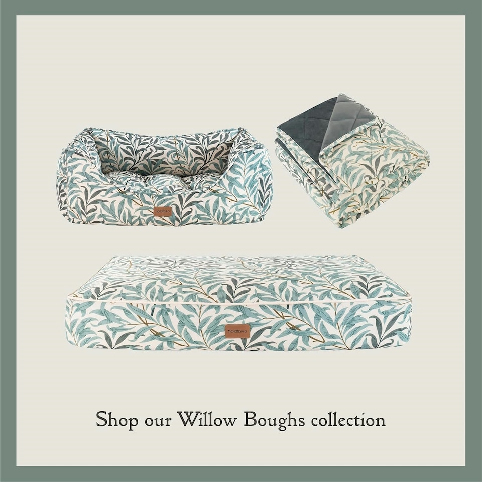 image 1 of Morris & Co Willow Boughs Print Square Box Dog Bed - Large | Green | L | 1