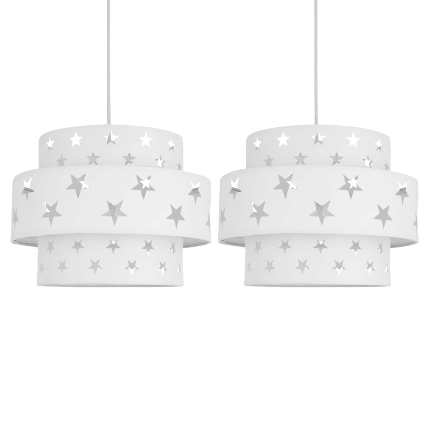 First Choice Lighting Pair of White Star Two Tier Light Shades