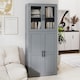 image 5 of COSTWAY Broom Closet Storage Cabinet Wooden Utility Grey