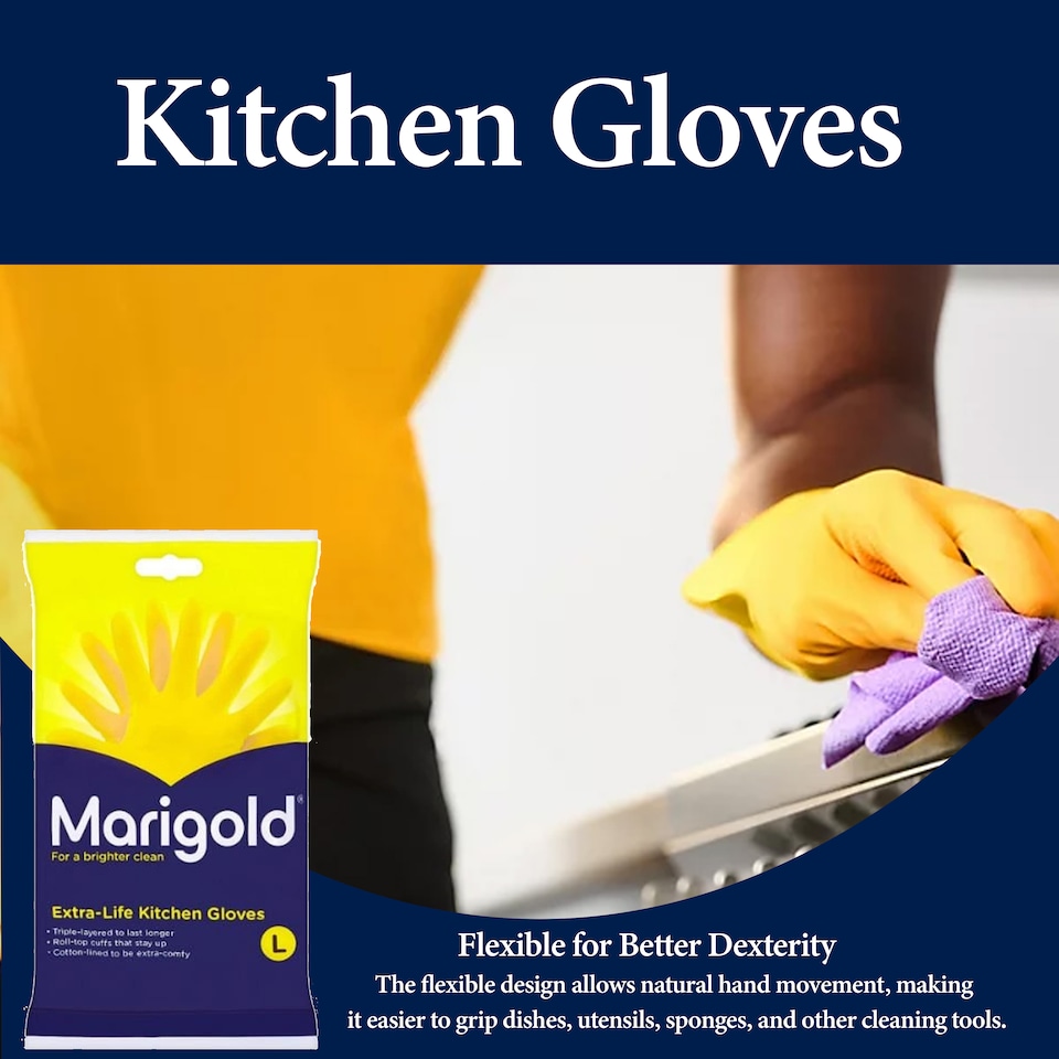 image 1 of Marigold Kitchen Gloves Large Reusable Cleaning Gloves 1 Pair Pack of 3